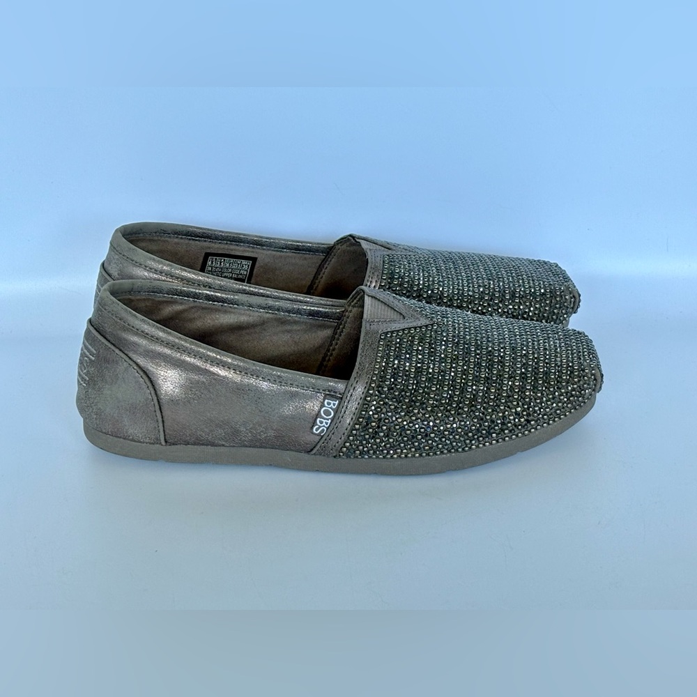 BOBS from Skechers Woman’s Size 6.5 Luxe Big Dreamer Rhinestones Pewter Sparkle